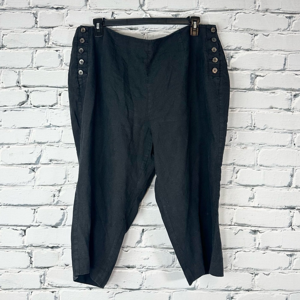 Talbots Women’s Chelsea Crop Linen Pull On Pants Black 20WP Lagenlook